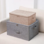 7-SOGA 2X Beige Small Portable Double Zipper Storage Box Moisture Proof Clothes Basket Foldable Home Organiser