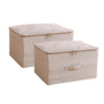 1-SOGA 2X Beige Large Portable Double Zipper Storage Box Moisture Proof Clothes Basket Foldable Home Organiser