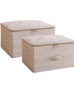 1-SOGA 2X Beige Large Portable Double Zipper Storage Box Moisture Proof Clothes Basket Foldable Home Organiser