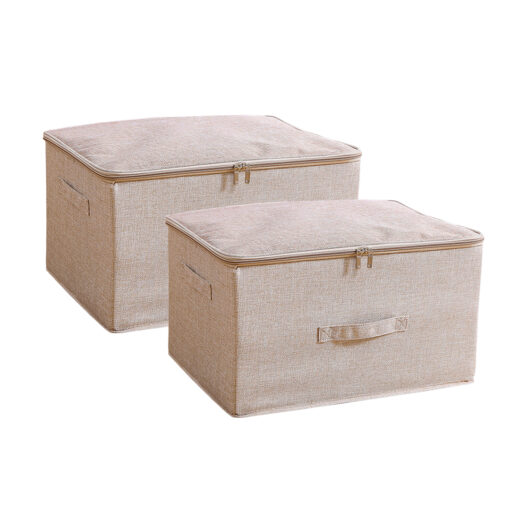 1-SOGA 2X Beige Large Portable Double Zipper Storage Box Moisture Proof Clothes Basket Foldable Home Organiser