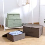 2-SOGA Coffee Small Portable Double Zipper Storage Box Moisture Proof Clothes Basket Foldable Home Organiser