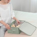 2-SOGA Green Small Portable Double Zipper Storage Box Moisture Proof Clothes Basket Foldable Home Organiser