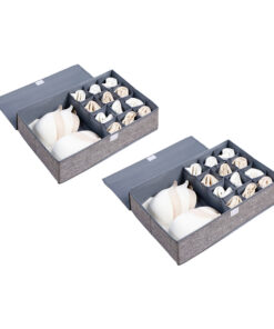1-SOGA 2X Grey Flip Top Underwear Storage Box Foldable Wardrobe Partition Drawer Home Organiser