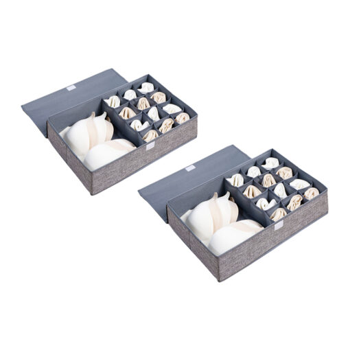 1-SOGA 2X Grey Flip Top Underwear Storage Box Foldable Wardrobe Partition Drawer Home Organiser