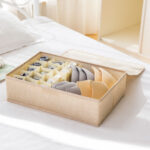 3-SOGA Beige Flip Top Underwear Storage Box Foldable Wardrobe Partition Drawer Home Organiser