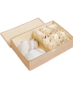 1-SOGA Beige Flip Top Underwear Storage Box Foldable Wardrobe Partition Drawer Home Organiser