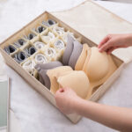 2-SOGA 2X Beige Flip Top Underwear Storage Box Foldable Wardrobe Partition Drawer Home Organiser