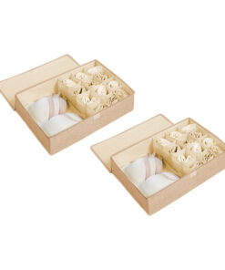 1-SOGA 2X Beige Flip Top Underwear Storage Box Foldable Wardrobe Partition Drawer Home Organiser