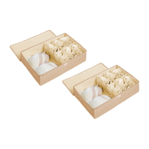1-SOGA 2X Beige Flip Top Underwear Storage Box Foldable Wardrobe Partition Drawer Home Organiser