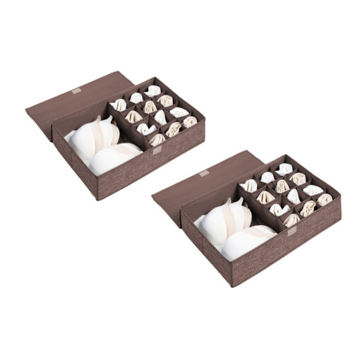 1-SOGA 2X Coffee Flip Top Underwear Storage Box Foldable Wardrobe Partition Drawer Home Organiser