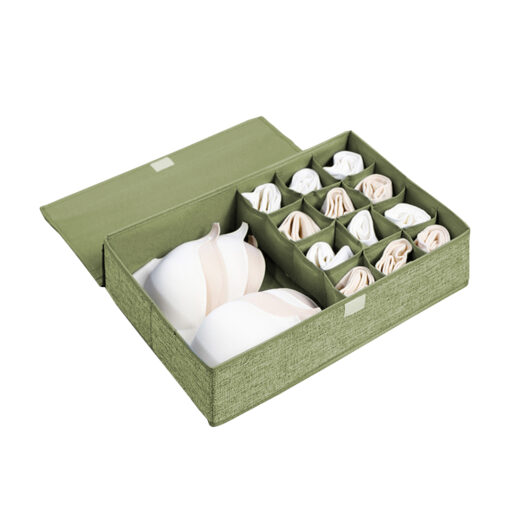 1-SOGA Green Flip Top Underwear Storage Box Foldable Wardrobe Partition Drawer Home Organiser