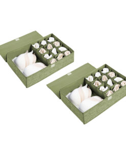 1-SOGA 2X Green Flip Top Underwear Storage Box Foldable Wardrobe Partition Drawer Home Organiser