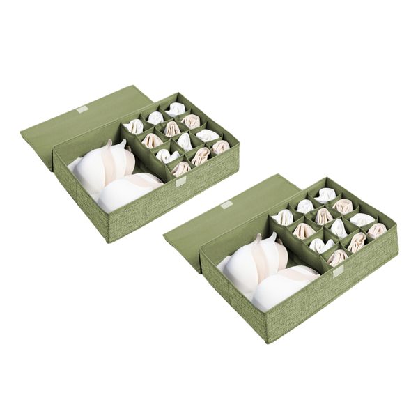 1-SOGA 2X Green Flip Top Underwear Storage Box Foldable Wardrobe Partition Drawer Home Organiser