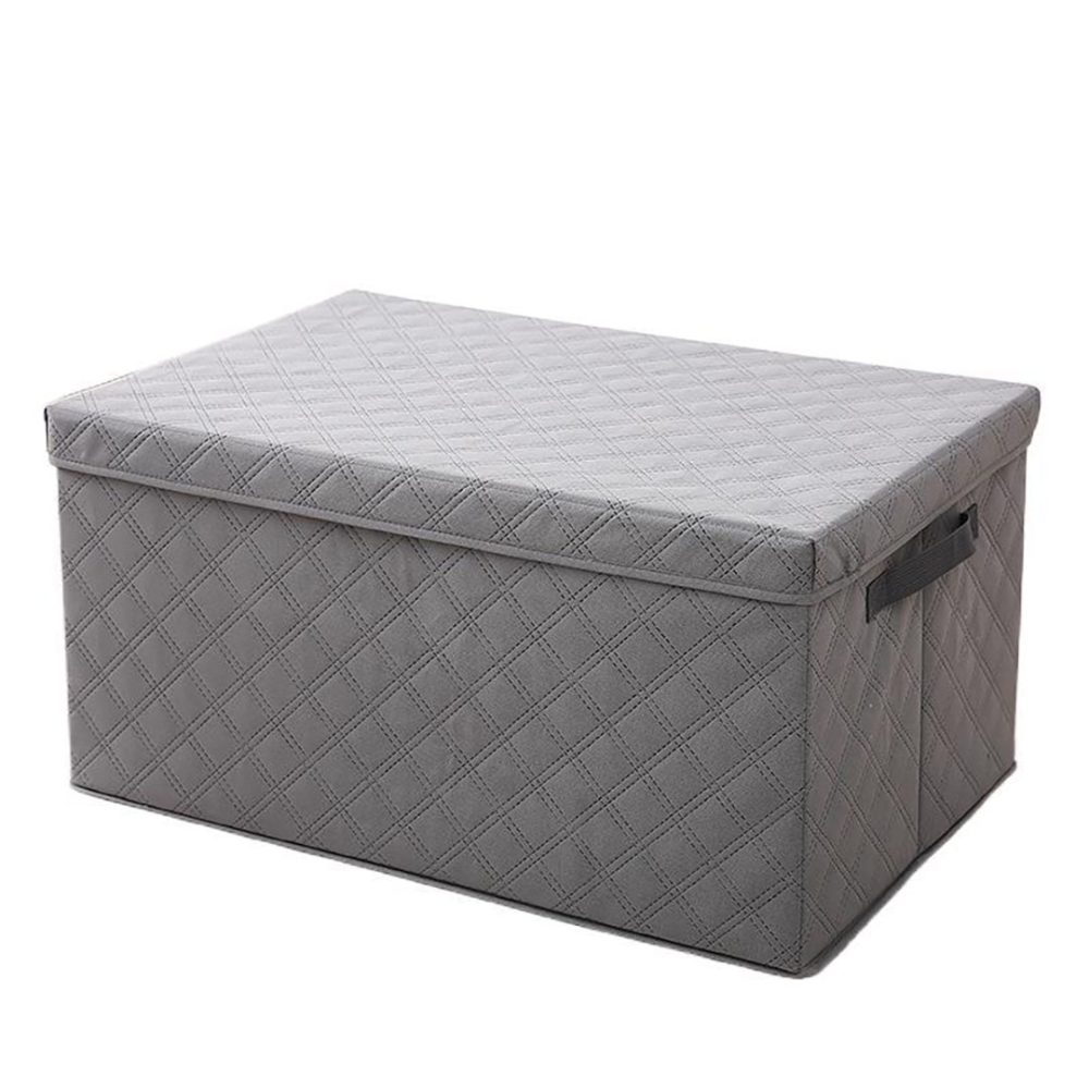 1-SOGA Small Grey Non-Woven Diamond Quilt Grid Fabric Storage/Organizer Box
