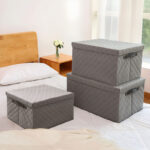 3-SOGA 2X Small Grey Non-Woven Diamond Quilt Grid Fabric Storage/Organizer Box