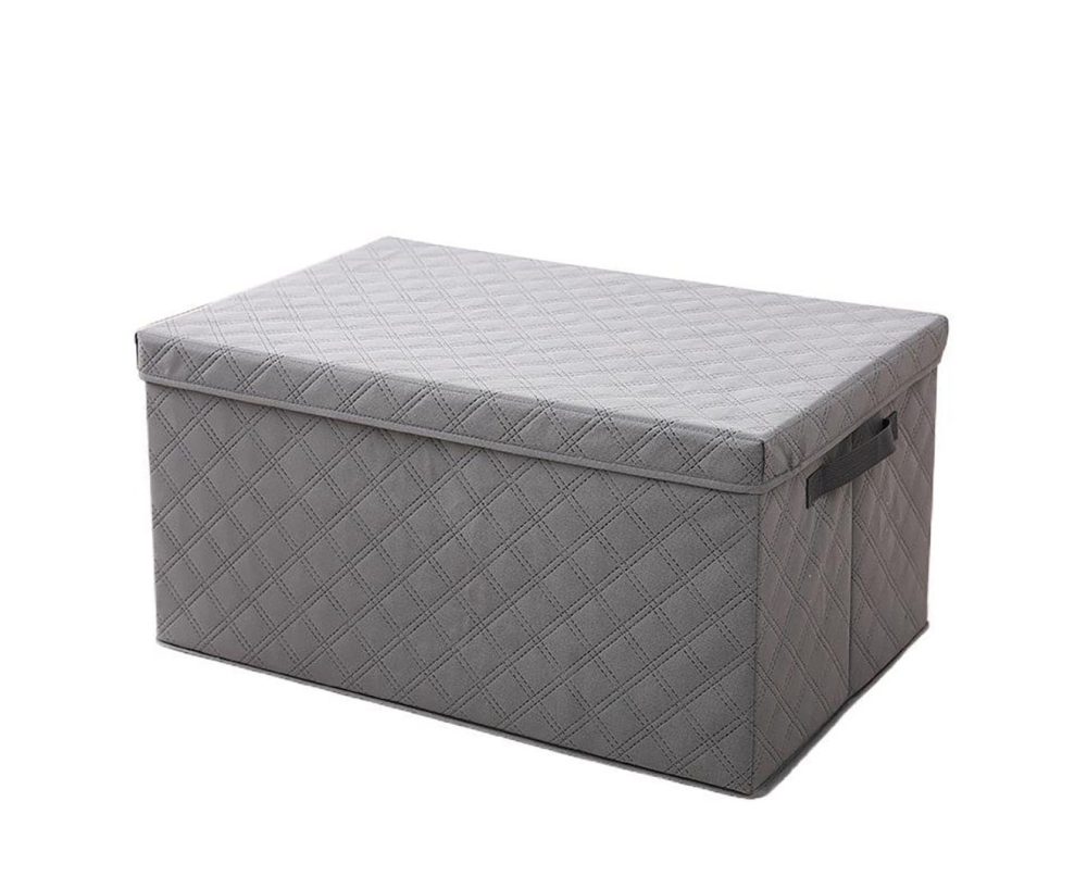 1-SOGA Medium Grey Non-Woven Diamond Quilt Grid Fabric Storage/Organizer