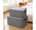 4-SOGA Large Grey Non-Woven Diamond Quilt Grid Fabric Storage / Organizer Box