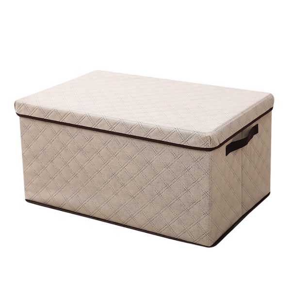 1-SOGA Small Beige Non-Woven Diamond Quilt Grid Fabric Storage/ Organizer Box