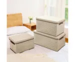 3-SOGA 2X Small Beige Non-Woven Diamond Quilt Grid Fabric Storage/ Organizer Box