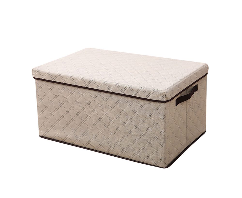 1-SOGA Large Beige Non-Woven Diamond Quilt Grid Fabric Storage/Organizer Box