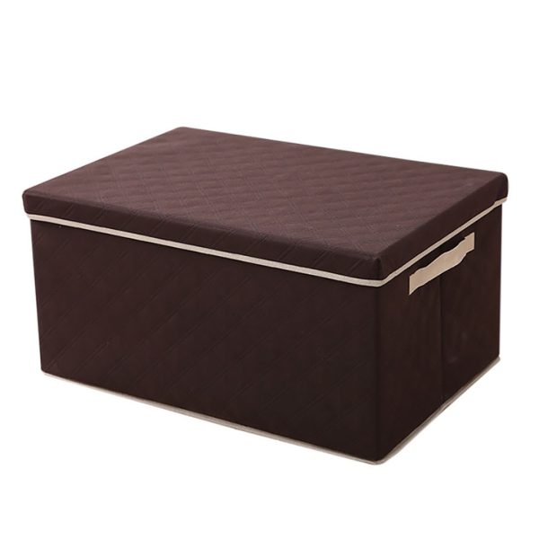 1-SOGA Medium Coffee Non-Woven Diamond Quilt Grid Fabric Storage/Organizer Box