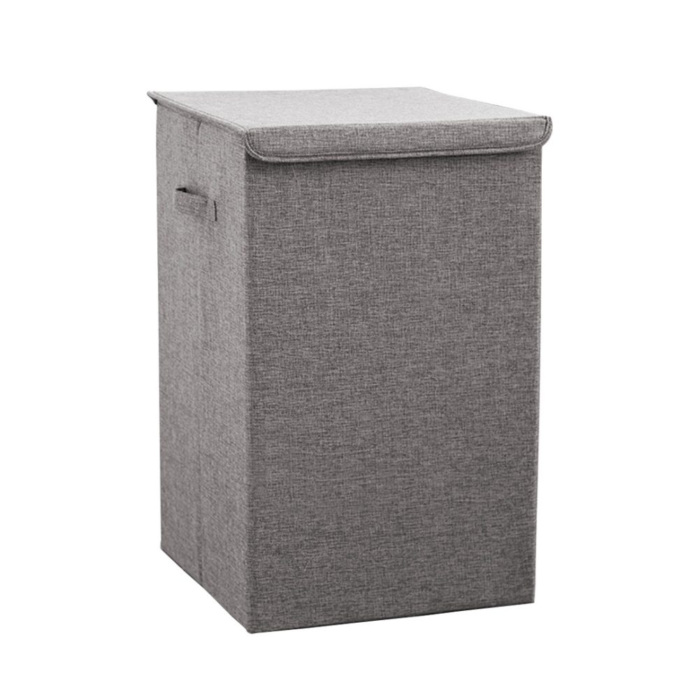 1-SOGA Grey Medium Collapsible Laundry Hamper Storage Box Foldable Canvas Basket Home Organiser Decor