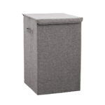 1-SOGA Grey Medium Collapsible Laundry Hamper Storage Box Foldable Canvas Basket Home Organiser Decor