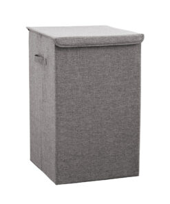 1-SOGA Grey Medium Collapsible Laundry Hamper Storage Box Foldable Canvas Basket Home Organiser Decor