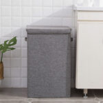 4-SOGA Grey Medium Collapsible Laundry Hamper Storage Box Foldable Canvas Basket Home Organiser Decor