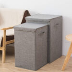 5-SOGA Grey Medium Collapsible Laundry Hamper Storage Box Foldable Canvas Basket Home Organiser Decor