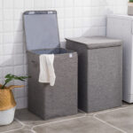 8-SOGA Grey Medium Collapsible Laundry Hamper Storage Box Foldable Canvas Basket Home Organiser Decor