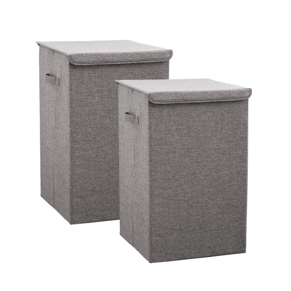 1-SOGA 2X  Grey Medium Collapsible Laundry Hamper Storage Box Foldable Canvas Basket Home Organiser Decor