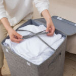 3-SOGA Grey Large Collapsible Laundry Hamper Storage Box Foldable Canvas Basket Home Organiser Decor