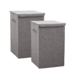 1-SOGA 2X Grey Large Collapsible Laundry Hamper Storage Box Foldable Canvas Basket Home Organiser Decor