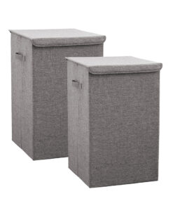1-SOGA 2X Grey Large Collapsible Laundry Hamper Storage Box Foldable Canvas Basket Home Organiser Decor