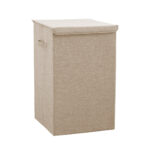 1-SOGA Beige Medium Collapsible Laundry Hamper Storage Box Foldable Canvas Basket Home Organiser Decor
