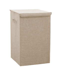 1-SOGA Beige Medium Collapsible Laundry Hamper Storage Box Foldable Canvas Basket Home Organiser Decor