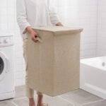 2-SOGA 2X Beige Medium Collapsible Laundry Hamper Storage Box Foldable Canvas Basket Home Organiser Decor