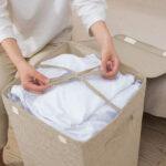 3-SOGA 2X Beige Medium Collapsible Laundry Hamper Storage Box Foldable Canvas Basket Home Organiser Decor