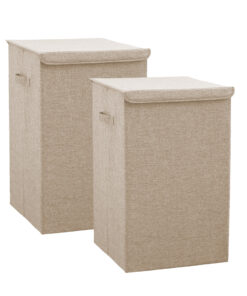 1-SOGA 2X Beige Medium Collapsible Laundry Hamper Storage Box Foldable Canvas Basket Home Organiser Decor