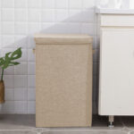 4-SOGA 2X Beige Medium Collapsible Laundry Hamper Storage Box Foldable Canvas Basket Home Organiser Decor