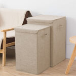 5-SOGA 2X Beige Medium Collapsible Laundry Hamper Storage Box Foldable Canvas Basket Home Organiser Decor