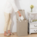 7-SOGA 2X Beige Medium Collapsible Laundry Hamper Storage Box Foldable Canvas Basket Home Organiser Decor