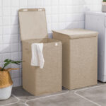 8-SOGA 2X Beige Large Collapsible Laundry Hamper Storage Box Foldable Canvas Basket Home Organiser Decor