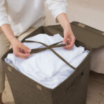 3-SOGA Coffee Medium Collapsible Laundry Hamper Storage Box Foldable Canvas Basket Home Organiser Decor