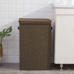 4-SOGA Coffee Medium Collapsible Laundry Hamper Storage Box Foldable Canvas Basket Home Organiser Decor