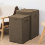5-SOGA Coffee Medium Collapsible Laundry Hamper Storage Box Foldable Canvas Basket Home Organiser Decor