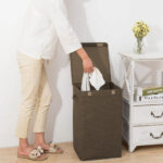 7-SOGA Coffee Medium Collapsible Laundry Hamper Storage Box Foldable Canvas Basket Home Organiser Decor