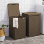 8-SOGA Coffee Medium Collapsible Laundry Hamper Storage Box Foldable Canvas Basket Home Organiser Decor