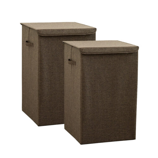 1-SOGA 2X Coffee Medium Collapsible Laundry Hamper Storage Box Foldable Canvas Basket Home Organiser Decor